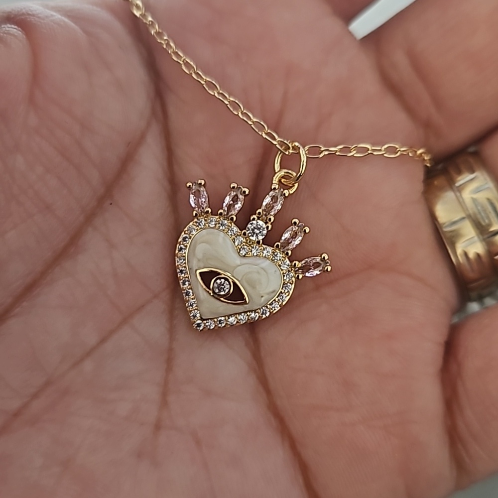 Pink Crown evil eye necklace